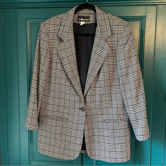 Vintage blazer jacket wool blend oversize style tartan plaid - Picture 5 of 5